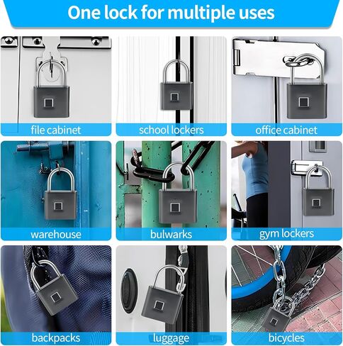 Fingerprint Padlock with Emergency Key, IP66 Waterproof and Rustproof, Outdoor Indoor Universal Smart Lock for Warehouses, Gym, Schools, Homes, Office Cabinets in Kuwait
