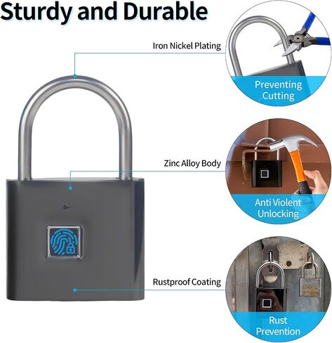 Fingerprint Padlock with Emergency Key, IP66 Waterproof and Rustproof, Outdoor Indoor Universal Smart Lock for Warehouses, Gym, Schools, Homes, Office Cabinets in Kuwait