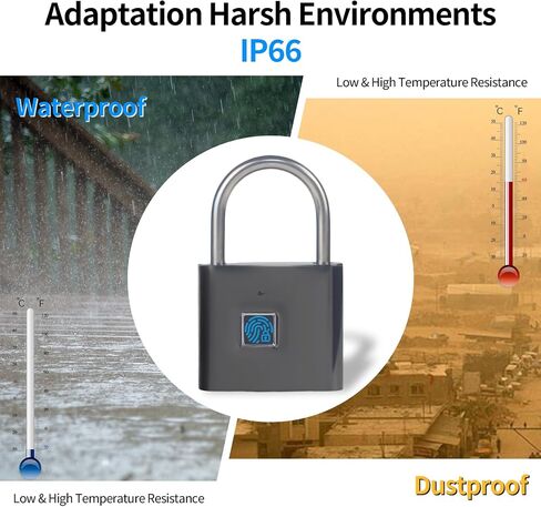Fingerprint Padlock with Emergency Key, IP66 Waterproof and Rustproof, Outdoor Indoor Universal Smart Lock for Warehouses, Gym, Schools, Homes, Office Cabinets in Kuwait