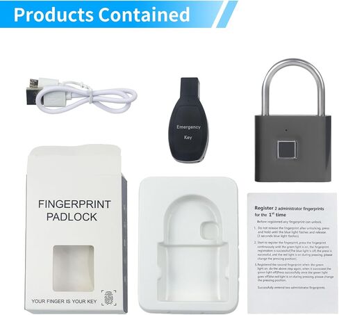 Fingerprint Padlock with Emergency Key, IP66 Waterproof and Rustproof, Outdoor Indoor Universal Smart Lock for Warehouses, Gym, Schools, Homes, Office Cabinets in Kuwait