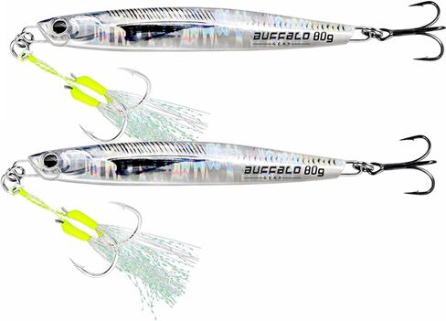 Fishing Jigs Saltwater Fshing Lures 80g/2.82Oz Shiny Sea Fishing Spoons with Assist Hooks and BKK Hook for Mackerel Salmon Striped Bass Kingfish Bluefish in Saudi Arabia