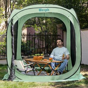 10x10 Pop Up Canopy, Portable Canopy Tent with Mesh Mosquito Net, Screen House Room Camping Canopy Shade Tent with Carry Bag for Patio, Backyard, Sports & Outdoors Activities in Beige