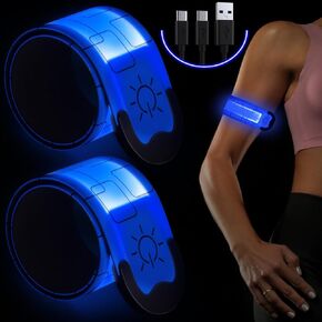 LED Armbands for Running (2 Pack), High Visibility Reflective Running Gear, Running Lights for Runners Rechargeable, Asjustable Lighted Arm Bands for Men Women Kids