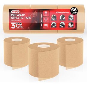Pre Wrap Athletic Tape - 3 Rolls Pink Prewrap Headbands for Hair - 66 Yards Sports Prewrap Athletic Tape for Knee, Ankle, Wrist - Foam Underwrap for Soccer, Basketball & Volleyball