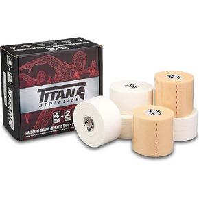 White Athletic Sports Tape - 1.5 Inch x 45 Feet Per Roll - 100 Percent Cotton with Zinc Oxide - Easy Tear Zig Zag Design… (4 White Rolls + 2 PreWrap (Black print on tape core))