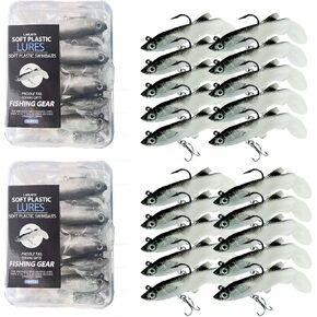 20PCS Fishing Lure Set for Trout Bass Salmon，Freshwater, Soft Plastic Fishing Lures, Paddle Tail Swimbaits