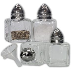 Pack of 4 Clear Glass Mini Cube Salt & Pepper Shakers with Gold-tone Tops and BONUS Easy Fill Funnel (Gold) by NetSellsIt