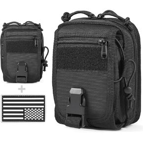 Multipurpose Tactical Molle Belt Pouch EDC Gadget Organizer Slim Utility Waist Bag with Compass Buckle Carabiner phone Holster Tool Kit Pack Large