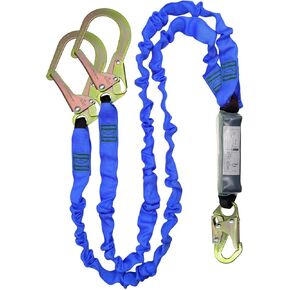 6FT Double Leg Internal Shock Absorbing Safety Fall Protection Lanyard with Dual Rebar & Snap Hook |Heavy-Duty Webbing | Roofer, | OSHA & ANSI Rated (AZ369-B-Shock Absorbing-Blue)