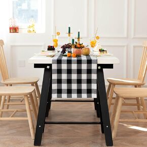 Black and White Table Runner， Buffalo Check Table Runner, Farmhouse Home Decor for Indoor Dinner Party Holiday (Black and White, 12*36 Inches)