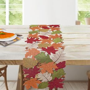 OWENIE مفرش طاولة الخريف، مفرش طاولة قصير لعيد الشكر لديكورات المنزل في موسم الخريف لطاولة القهوة، مفرش مطرز لبيت المزرعة وحصاد أشجار القيقب، 33.02 سم × 91.44 سم in Kuwait