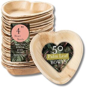 brheez Palm Leaf Disposable Bamboo Style 4" Heart Shaped Plates - Natural Color - Elegant Sturdy - Biodegradable and Compostable (pack of 25)