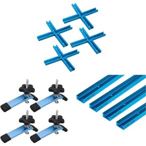 POWERTEC 71609-P4 3" T-Track Intersection Kit & 71168-P2 T-Track Hold Down Clamp & 71373 48 Inch Double-Cut Profile Universal T-Track