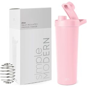 زجاجة رج بسيطة وحديثة من الفولاذ المقاوم للصدأ مع كرة سعة 24 أونصة | كوب معدني معزول لخلطات البروتين والمخفوقات وما قبل التمرين | مجموعة التجمع | لافندر كهربائي in Kuwait