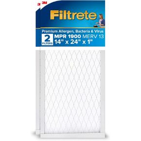 فلتر هواء ذكي 14x24x1 من فيلتريت، MPR 1900 MERV 13، مرشحات هواء ممتازة للحساسية والبكتيريا والفيروسات مقاس 1 بوصة لمكيفات الهواء والأفران، 2 مرشحات، أبيض in Kuwait