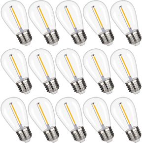 S14 Replacement LED Light Bulbs, Shatterproof & Waterproof 2W S14 LED Bulbs, Outdoor String Lights , E26 Base Patio Edison LED Light Bulbs, Warm White 2200K Plastic 150ML Non-Dimmable 15 Pack