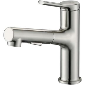 Single Hole Bathroom Pull Out Faucet with Rotating Spout, One Handle Bathroom Sink Faucet, Modern Bathroom Faucet with Pull Down Sprayer, 2 Modes Vanity Faucets