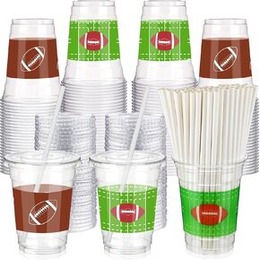 300 Pcs 12 oz Basketball Plastic Cups with Lids and Straw Basketball Plastic Cup Basketball Disposable Clear Cups Happy Basketball Theme Party Drinking Set for Party Supply