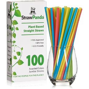 Plant Based Straws by StrawPanda (Assorted Colors Flexible/Bendy) 100% Compostable, an Eco Friendly Alternative to Plastic Straws