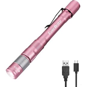 EverBrite Pen Light, Rechargeable Pen Flashlights, 300 Lumens Zoomable LED Small Flashlight with Clip, Memory Function, USB-C Cable Included, Pocket Size for Camping, Emergency, Mechanic, Pink