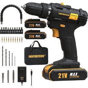 21V Cordless Drill with 2 Batteries and Charger,3/8-Inch Keyless Chuck Power Drill Set,2 Variable Speed Electric Drill Driver, 19 Torque Setting with Drill/Driver Bits…