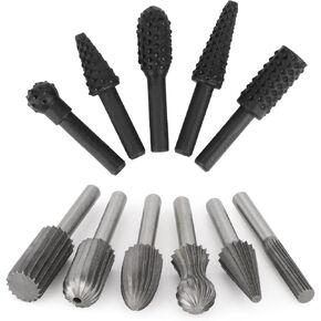 Rongon Rotary Drill Bits Set Wood Carving File Rasp Drill Bits（Black-5pcs) | 1/4" shank tool power tools woodworking chisel shaped rotating embossed grinding head for wood carving, plastics grinding in Kuwait