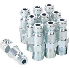 1/4 Air Hose Fittings, 1/4 Inch Female Threads Size, Automotive T-type Coupler, Steel Material, 300PSI Max Working Pressure, 10 Pieces Air Compressor Accessories Set