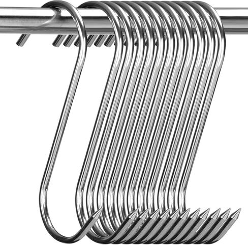 12 Pcs Meat Hooks, 5 Inch Butcher Hooks Stainless Steel (4MM Diameter), S Shaped Meat Processing Hooks for Hanging Bacon, Sausage, Hunting Smoking Ribs, Drying, Grillling BBQ For Kitchen, Market in Kuwait