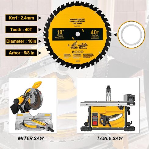 2 حزمة من شفرات منشار الطاولة 10 بوصة 40T/60T المتوافقة مع Dewalt | شفرة منشار طاولة/ميتري 10 بوصة، تحل محل DWA11040/DWA11060، لمسة نهائية رائعة in Kuwait