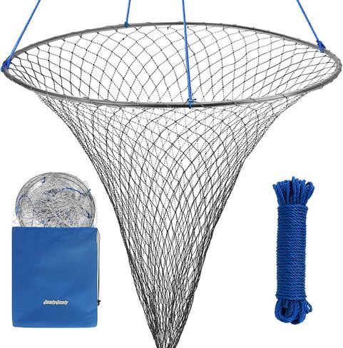 QualyQualy Bridge and Pier Fishing Net, Foldable Drop Net for Pier Fishing with Rope, Landing Net Soft Steel Hoop and Nylon Mesh Net in Saudi Arabia