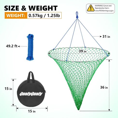 QualyQualy Bridge and Pier Fishing Net, Foldable Drop Net for Pier Fishing with Rope, Landing Net Soft Steel Hoop and Nylon Mesh Net in Saudi Arabia