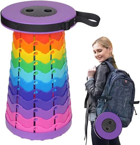 Portable Telescoping Stool for Adults Heavy Duty, Plastic Collapsible Chair Can Hold 500lb, Retractable Folding Stools for Fishing, Hiking, Traveling (Kids Black Rainbow) in Saudi Arabia