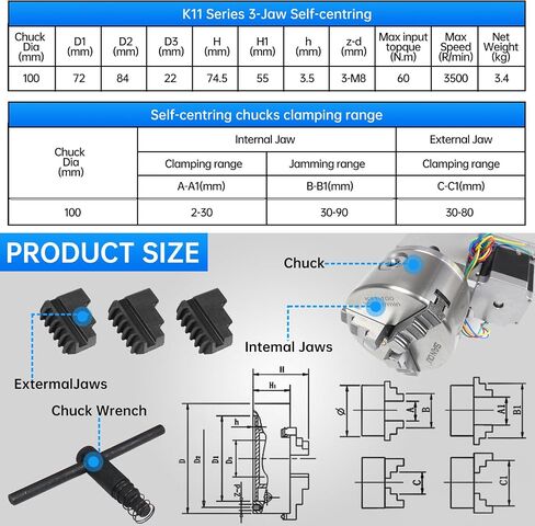 CNCTOPBAOS CNC Rotary Axis 4th Axis with 3 Jaw Chuck,K11-100mm Hollow Shaft Dividing Head Rotational A Axis,with 65mm Tailstock,Reducing Ratio:6:1 for CNC Router Lathe Engraving Milling Machine in Saudi Arabia