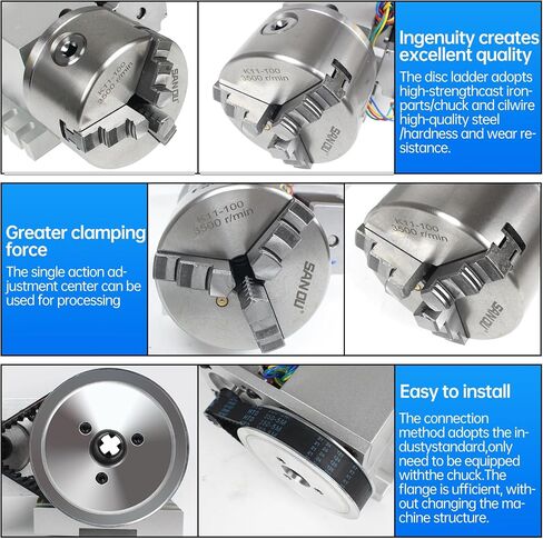 CNCTOPBAOS CNC Rotary Axis 4th Axis with 3 Jaw Chuck,K11-100mm Hollow Shaft Dividing Head Rotational A Axis,with 65mm Tailstock,Reducing Ratio:6:1 for CNC Router Lathe Engraving Milling Machine in Saudi Arabia