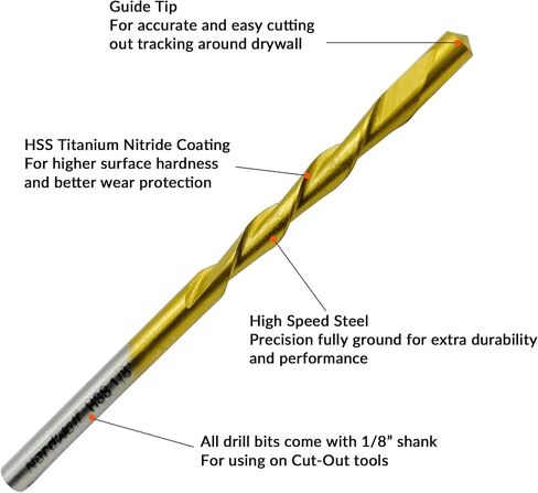 12-Piece HSS Titanium Nitride Drywall Cut Out Bit Set, 1/8" Cutting Bits with Guide Tip in Storage Case for Cut-Out Tools & Spiral Saw in Saudi Arabia