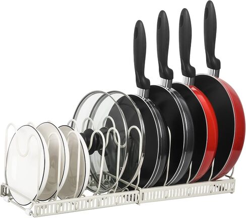 ROOHUA Pot Rack -Expandable Pan Organizer for Cabinet,Pot Lid Holder with 10 Adjustable Compartment for Kitchen Cabinet Cookware Baking Frying Rack,Bronze in Saudi Arabia