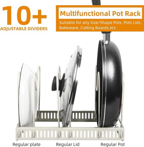 ROOHUA Pot Rack -Expandable Pan Organizer for Cabinet,Pot Lid Holder with 10 Adjustable Compartment for Kitchen Cabinet Cookware Baking Frying Rack,Bronze in Saudi Arabia