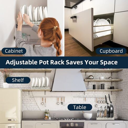 ROOHUA Pot Rack -Expandable Pan Organizer for Cabinet,Pot Lid Holder with 10 Adjustable Compartment for Kitchen Cabinet Cookware Baking Frying Rack,Bronze in Saudi Arabia