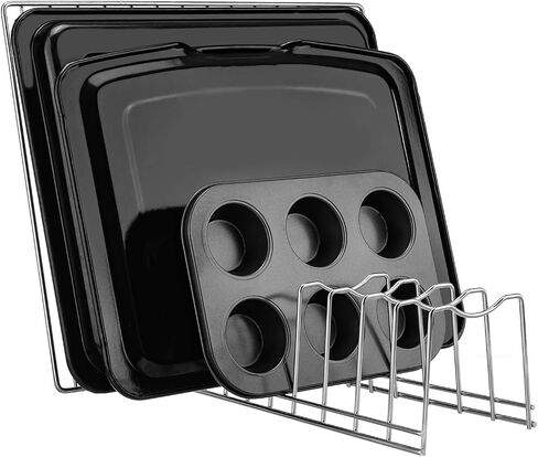 Pot Lid Holder Organizer, Kitchen Countertop Storage Rack Cutting Boards, Bakeware, Pots & Pans, Serving Trays, Reusable Containers in Cabinet Pantry, Stainless Steel in Saudi Arabia