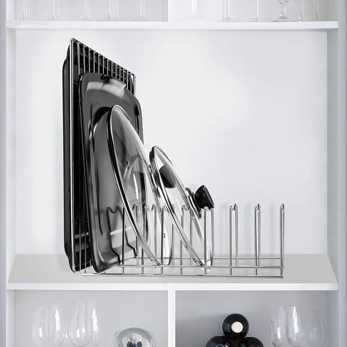 Pot Lid Holder Organizer, Kitchen Countertop Storage Rack Cutting Boards, Bakeware, Pots & Pans, Serving Trays, Reusable Containers in Cabinet Pantry, Stainless Steel in Saudi Arabia
