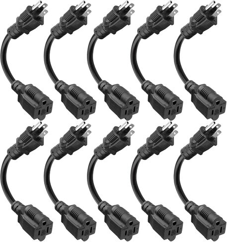 موفر منفذ تمديد الطاقة القصير 8 بوصة من كاسونيك، مدرج في قائمة ETL، SJTW 16AWG/13A 3 شقوق للاستخدام الداخلي/الخارجي، 4 عبوات، أسود in Kuwait