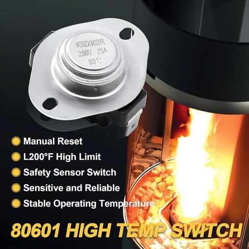 Adviace 80599 مفتاح قرص كبس ذو حد سيراميك منخفض الحرارة لـ Vogelzang VG5790، VG5770 مواقد الحبيبات، USSC، Ashley و King Pellet Stoves، F140-10F ذو حد منخفض مفتاح حراري عادم T-Disc. in Kuwait