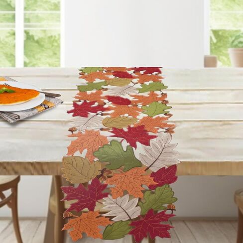 OWENIE مفرش طاولة الخريف، مفرش طاولة قصير لعيد الشكر لديكورات المنزل في موسم الخريف لطاولة القهوة، مفرش مطرز لبيت المزرعة وحصاد أشجار القيقب، 33.02 سم × 91.44 سم in Kuwait