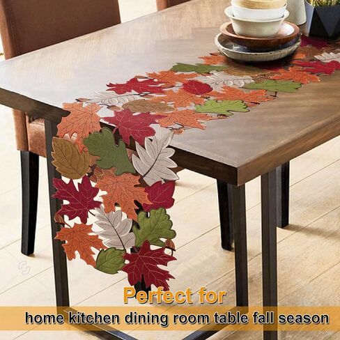 OWENIE مفرش طاولة الخريف، مفرش طاولة قصير لعيد الشكر لديكورات المنزل في موسم الخريف لطاولة القهوة، مفرش مطرز لبيت المزرعة وحصاد أشجار القيقب، 33.02 سم × 91.44 سم in Kuwait