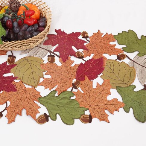 OWENIE مفرش طاولة الخريف، مفرش طاولة قصير لعيد الشكر لديكورات المنزل في موسم الخريف لطاولة القهوة، مفرش مطرز لبيت المزرعة وحصاد أشجار القيقب، 33.02 سم × 91.44 سم in Kuwait
