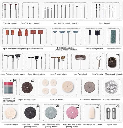 مجموعة ملحقات أدوات دوارة مكونة من 361 قطعة، مجموعات حفر وتلميع وطحن، مطحنة كهربائية بساق 1/8 بوصة، ملاءمة عالمية لسهولة القطع والطحن والصنفرة والشحذ والنحت والتلميع in Kuwait