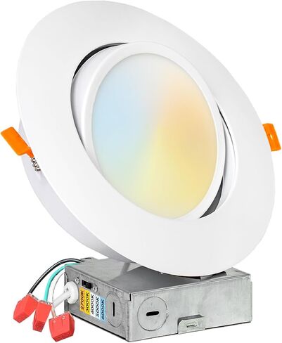 PROCURU [4 عبوات] مصباح LED محكم الغلق بقياس 6 بوصات 2700K-6000K لون يمكن اختياره، تدوير وتدوير مصباح سقف مجوف رفيع للغاية مع صندوق J، قابل للتعتيم، تصنيف IC (V6SL-GB-4P) in Kuwait