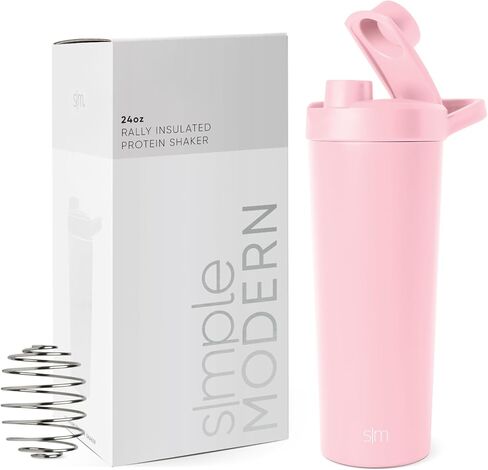 زجاجة رج بسيطة وحديثة من الفولاذ المقاوم للصدأ مع كرة سعة 24 أونصة | كوب معدني معزول لخلطات البروتين والمخفوقات وما قبل التمرين | مجموعة التجمع | لافندر كهربائي in Kuwait