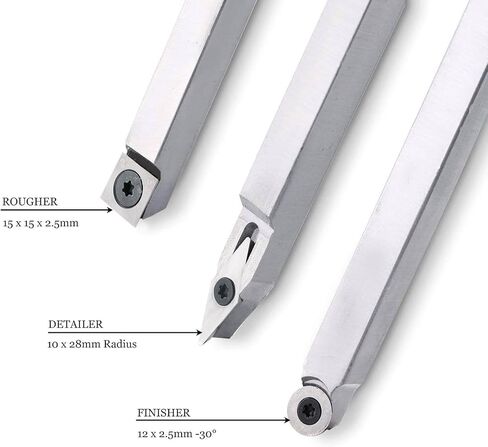 Woodturning Carbide Lathe Tools, 17" Full Size Wood Turning Tool Set of 3 Rougher Detailer Finisher, Includes Replacement Cutter Inserts in Kuwait