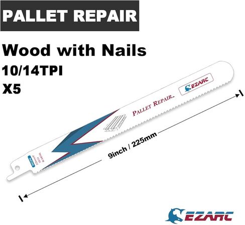 EZARC Reciprocating Saw Blades Set 9 Inch, Bi-Metal with Cobalt Nail Embedded Wood, Pallet Repair, Multi-Purpose Demolition Blades for Reciprocating/Sawzall Saws/Sabre Saws 10/14TPI (10-Pack) in Kuwait